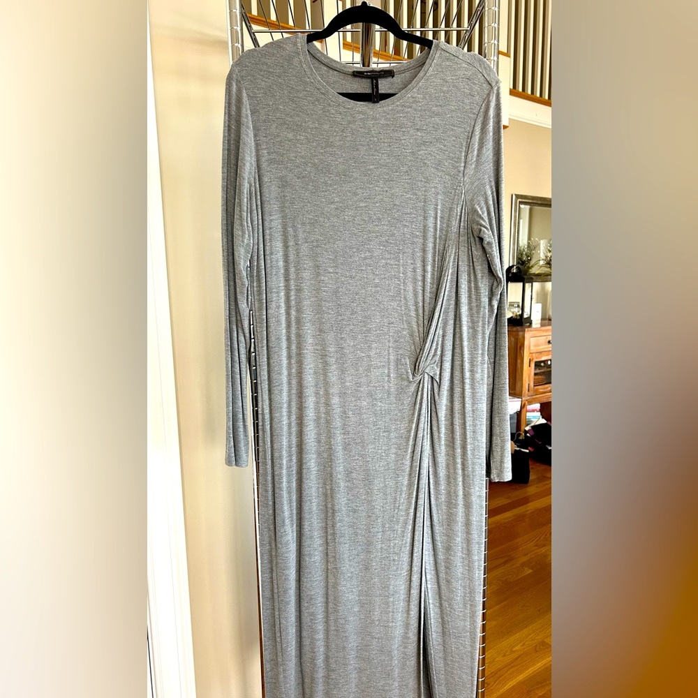 Grey Knitted Calf Length Dress